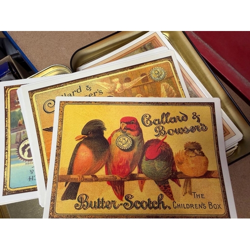 109 - CARDS CHARITY Old Cadburys Chocolate tin with Huntley and Palmer and Calland and Bowser cards ( Bein... 