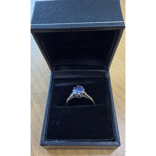 4 - Vintage 9ct gold (tested) no hall mark. with large central sapphire, Size O, comes with new ring box