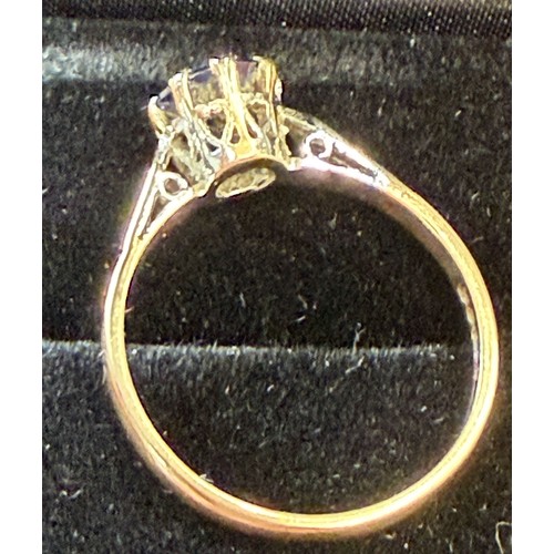 4 - Vintage 9ct gold (tested) no hall mark. with large central sapphire, Size O, comes with new ring box