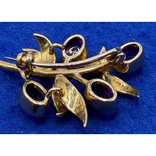 25 - 9ct Gold and gemstone broach, very fine clear UK London hallmarks