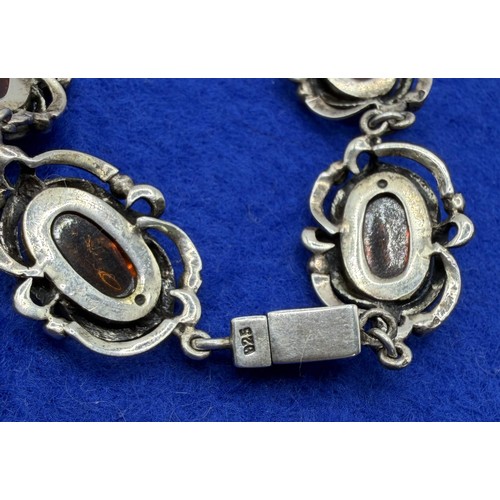 28 - JEWELLERY Silver and amber bracelet, marked 925, total weight 19.9g (8 inch)