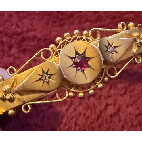 53 - JEWELLERY : Fantastic 9ct GOLD bracelet/bangle with inset diamonds and ruby 9.5g

(Preferred Payment... 