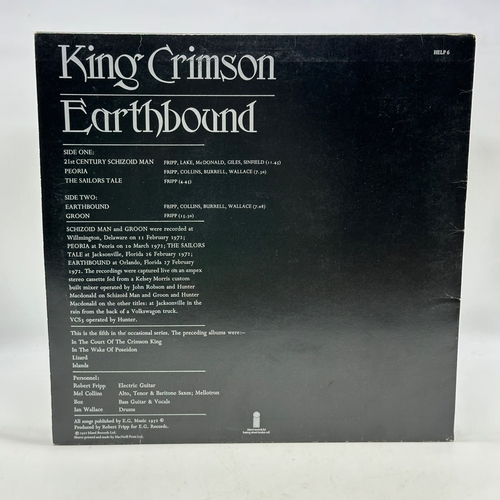 34 - A 12 inch vinyl album by King Crimson - Earthbound, cover is in good condition, inner cover has a ri... 