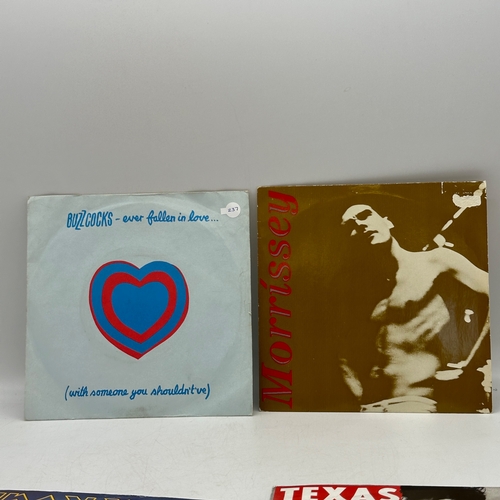 237 - 4x 7 inch single records - Buzzcocks - Ever Fallen In Love, Morrissey - Suedehead, Texas - I Don't W... 