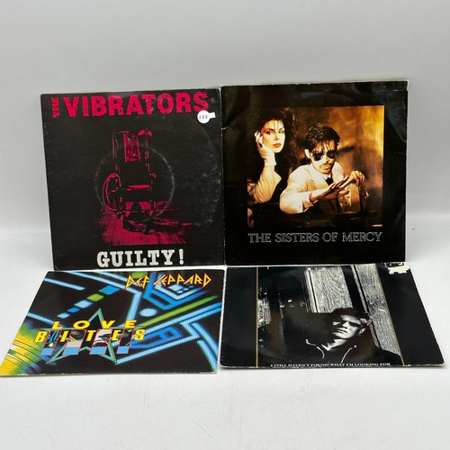 238 - 4x 7 inch single records - The Vibrators - Guilty, Sisters of Mercy - Dominion, U2 - I Still Haven't... 