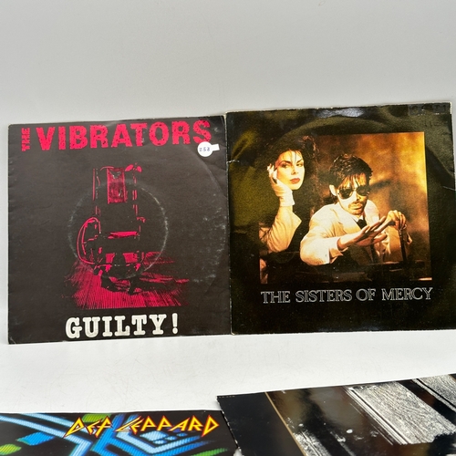 238 - 4x 7 inch single records - The Vibrators - Guilty, Sisters of Mercy - Dominion, U2 - I Still Haven't... 