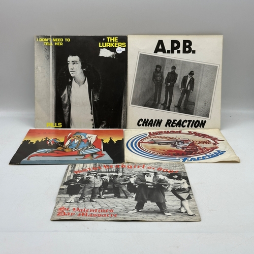 228 - 5x 7 inch single records - The Lurkers - I Don't Need To Tell Her , APB - Chain Reaction,  Lymyrd Sk... 