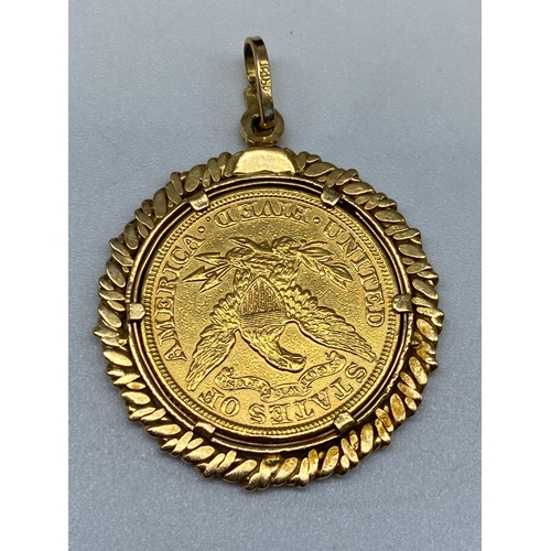 102 - A Liberty 1901 5 dollar gold coin & mount, 8.35 grams approx coin weight, combined weight is 13 gram... 