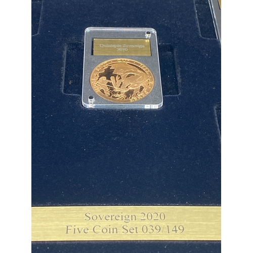 103 - A limited edition 2020 5 coin sovereign set - Dragons Attacks, a 22ct gold Quarter sovereign coin ap... 