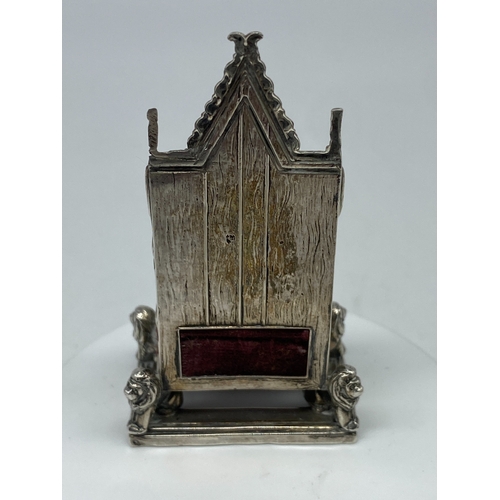 111 - A silver coronation chair pin cushion, Birmingham 1901 Levi & Salaman, in excellent condition, origi... 