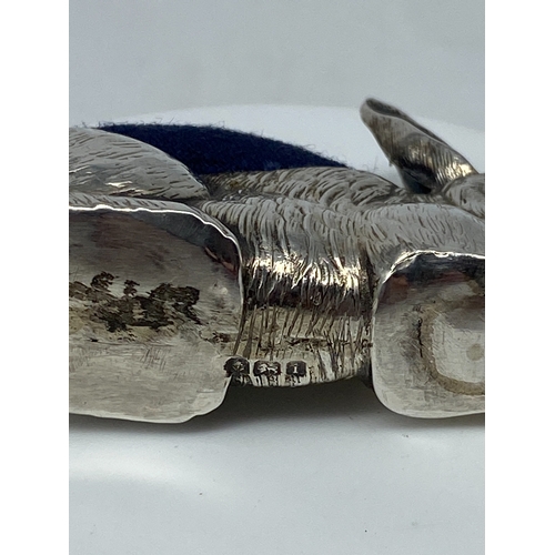 112 - A silver rabbit pin cushion, Birmingham 1908 no visible makers mark but possible Henry Matthews, in ... 