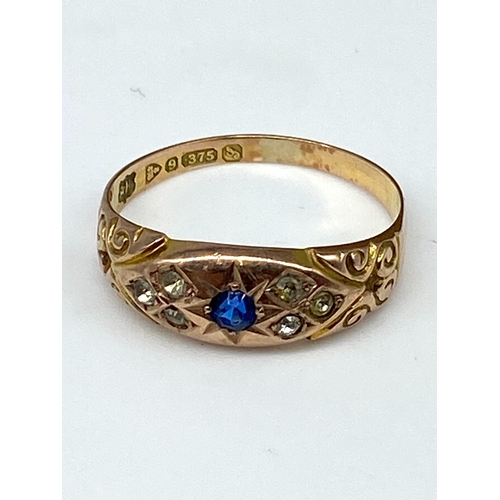 12 - A 9ct yellow gold Victorian spinel ring, size Q, weight is 1.5 grams approx