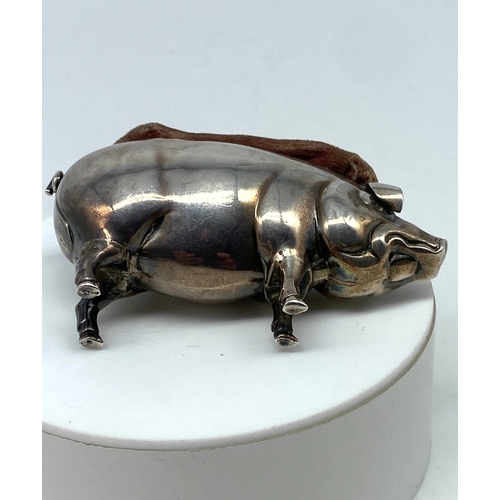 126 - A large silver pig pin cushion, Birmingham 1907 Sydney & Co. silver in great condition, original fab... 