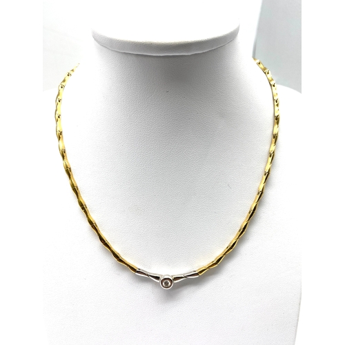 13 - An 18ct yellow gold diamond set necklace, diamond approx 0.25ct, length is 17 inches approx, weight ... 