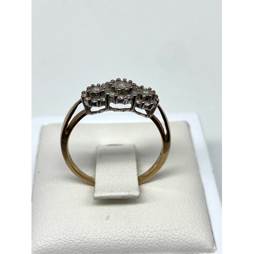 14 - A 9ct yellow gold diamond cluster ring, 0.25ct diamond, weight is 2.2 grams approx, size N