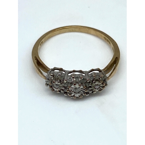 14 - A 9ct yellow gold diamond cluster ring, 0.25ct diamond, weight is 2.2 grams approx, size N