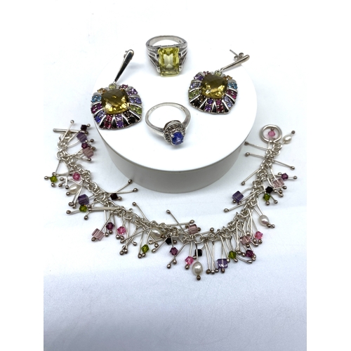 161 - A mixed lot of silver items, earrings, bracelet, ring, 42 grams approx weight, ring size N