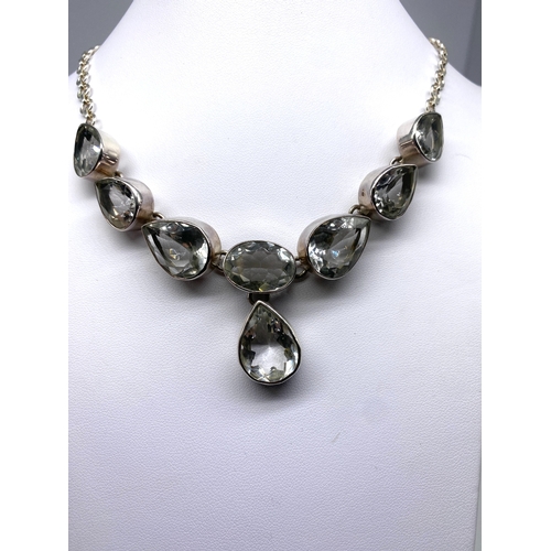 166 - A large stone silver necklace, 50 grams approx weight, 18 inches long