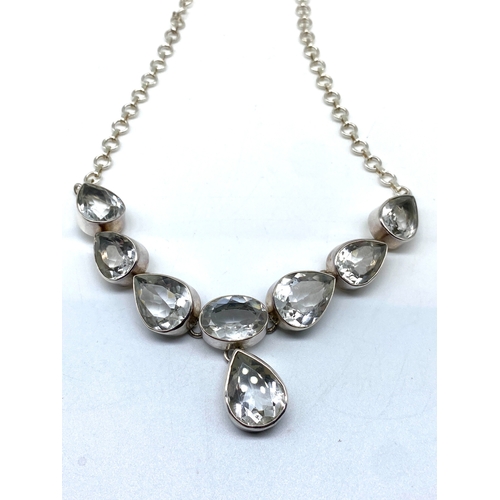 166 - A large stone silver necklace, 50 grams approx weight, 18 inches long