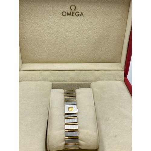 176 - An Omega constellation ladies watch, 2 tone watch, stainless steel & gold, will require a battery, h... 