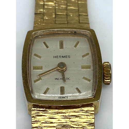 177 - A Hermes ladies watch, gold plated vintage watch, mechanical watch, working order, no box or papers