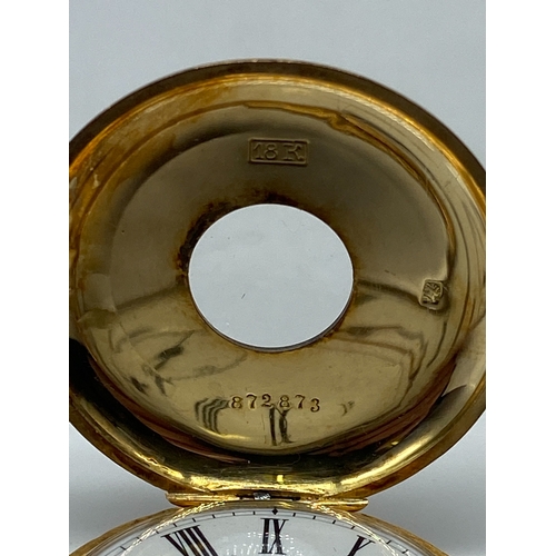 183 - A vintage 18ct yellow gold pocket watch, 35 mm dial, 36.7 grams in weight including movement & glass