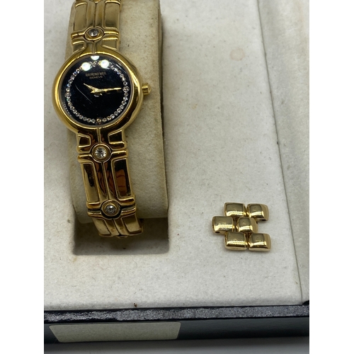 189 - A ladies Raymond Weil watch, crystal face & strap, original box no paperwork, 22mm dial