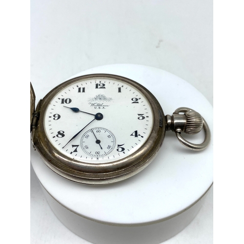 210 - A vintage silver pocket watch, made by Walthom USA, will require a service, 118 grams in weight appr... 