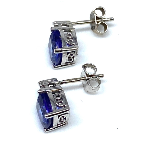 28 - A pair of 14ct white gold tanzanite & diamond earrings, 3.3 grams in weight approx, tanzanite stones... 