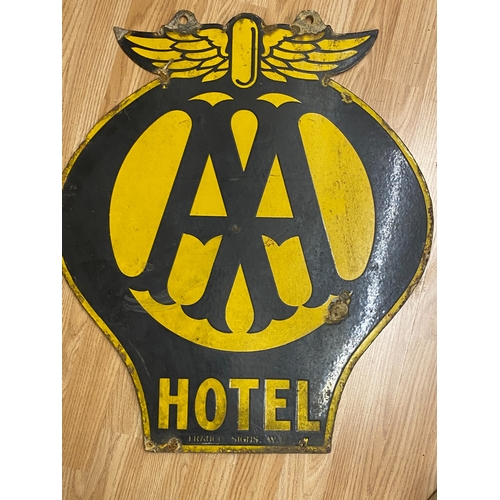 290 - An original AA hotel enamel advertising sign, double sided, 21 1/2 inches x 25 inches