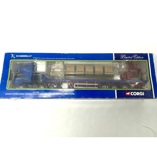 309 - A Corgi Renault flatbed crane trailer toy lorry, CC12109 limited edition, never out the box but box ... 