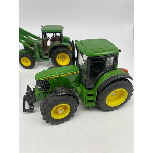 325 - 3x model John Deer tractors, a Siku, a Ertl with loader, a Joal,  these have been played with