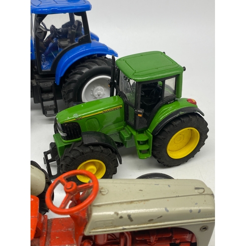 327 - 3x model tractors, a Fergie, a New Holland & a John Deer, these have been played with