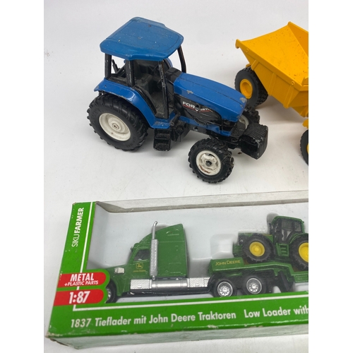 338 - A mixed box of model toys, a Siku John Deer tractors, Jcb & a tractor