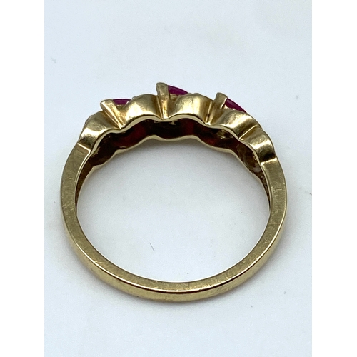 34 - A 9ct yellow gold ruby & diamond dress ring, size L, 2 grams in weight approx