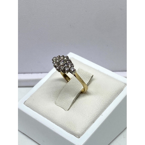 44 - An 18ct yellow gold cluster dress ring, approx 0.60ct diamond, weight is 2.7 grams, size F