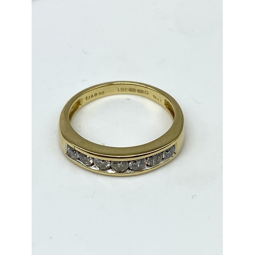 45 - An 18ct yellow gold channel set eternity diamond ring, 0.50ct diamond approx, size M, weight 4.1 gra... 