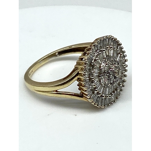 49 - A 9ct yellow gold diamond cluster ring, size N, weight is 3.4 grams approx,