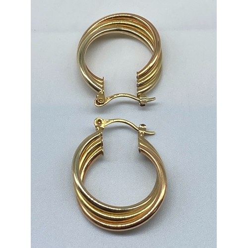 6 - A pair of 18ct tricolour hoop earrings, 21mm x 25mm approx, 3.5 grams approx weight