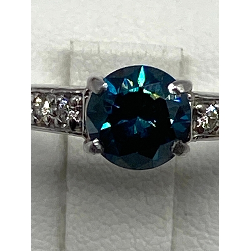 60 - An 18ct white gold blue diamond ring, approx 1ct diamond, diamond is coloured treated, 3.6 grmas app... 