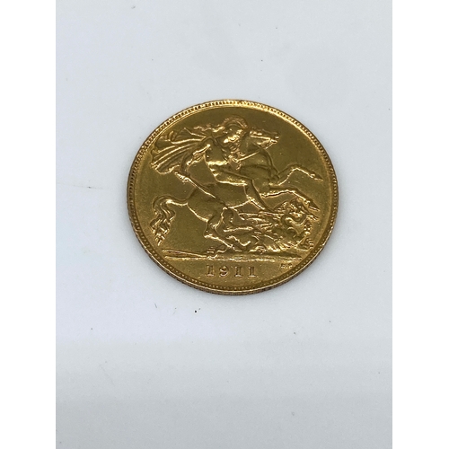 23 - A 22ct yellow gold half sovereign 1911 coin, 4 grams approx weight