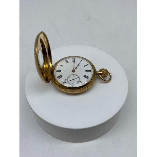 183 - A vintage 18ct yellow gold pocket watch, 35 mm dial, 36.7 grams in weight including movement & glass