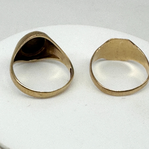 83 - 2x 9ct yellow gold Masonic rings, approx weight is 7.9 grams total, both are a size T