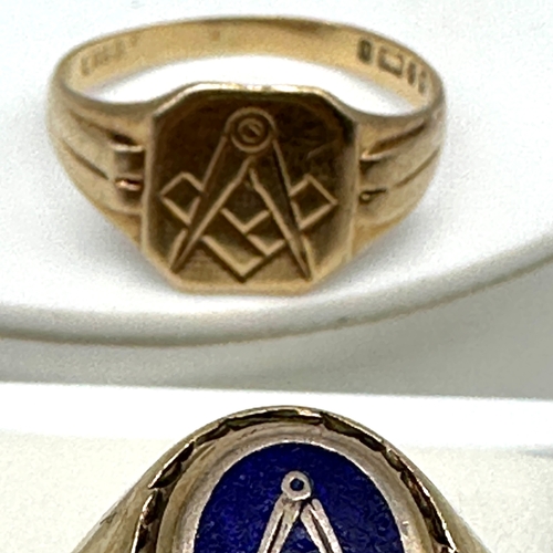 83 - 2x 9ct yellow gold Masonic rings, approx weight is 7.9 grams total, both are a size T