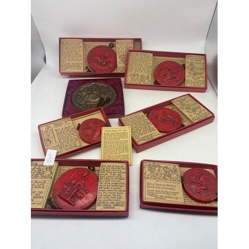 240 - A wax seal x6 & a plaque