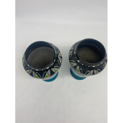 367 - A pair of Shelley Butterfly vases, 7 inches high x 4 inch diameter at widest