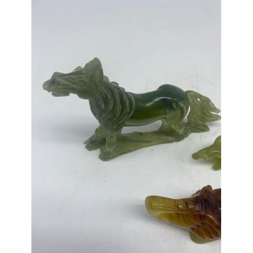 387 - 4x Jade animal figures, horse is 5