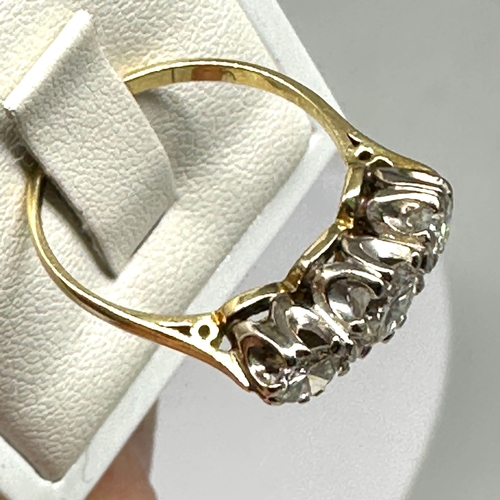 90 - An 18ct yellow gold 3 stone diamond Trilogy ring, approx 1.10ct diamonds, size R, very nice beautifu... 