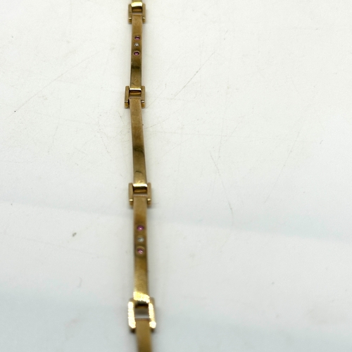 89 - A 9ct yellow gold ruby & diamond bracelet, 7.4 grams in weight approx, extenders are fitted, 7 1/2 i... 