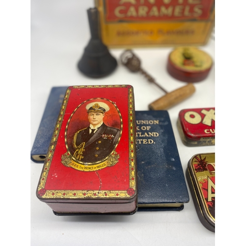 396 - A vintage Anvel caramel tin & other items